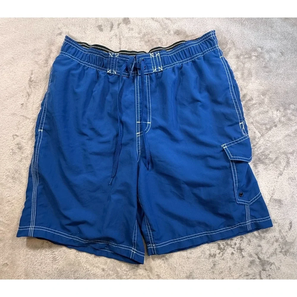 Chamption Men's Blue Cargo Swim Trunks Size Medium Mesh Lined Board Shorts Beach